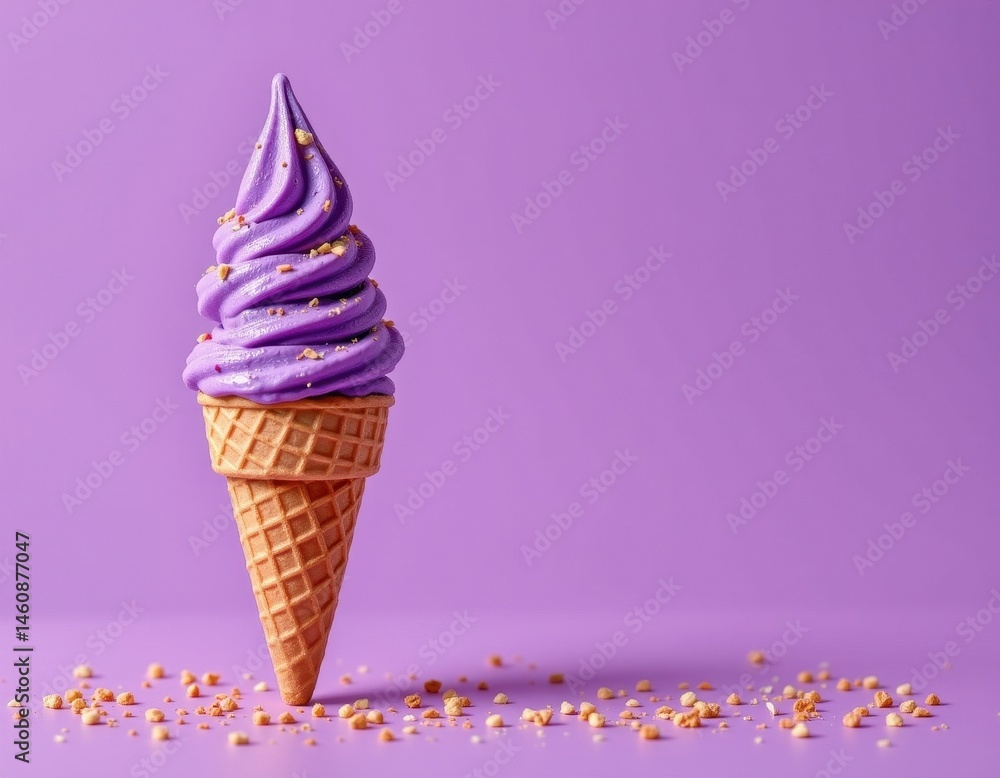 Aufkleber create an image featuring a vibrant purple ice cream cone set against a matching purple background, 