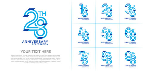 Anniversary set design with double line number. blue color with confetti for celebration event