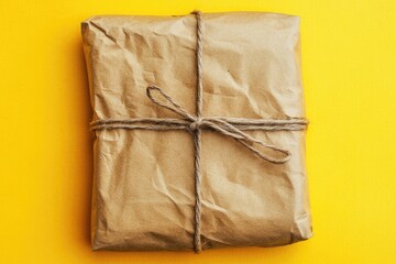 A package wrapped in kraft paper, tied with twine.  A simple gift or order
