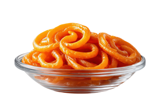 Plate of Indian jalebi sweets isolated on transparent background