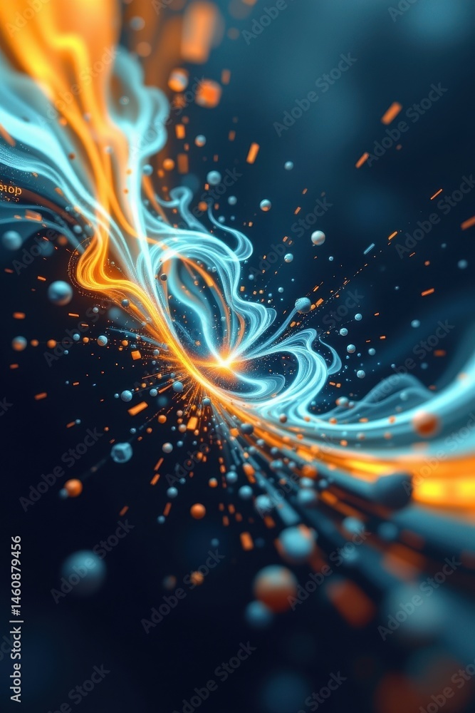 Poster abstract digital art prompt a flowing wave particle in a dynamic digital position, the subject is ce