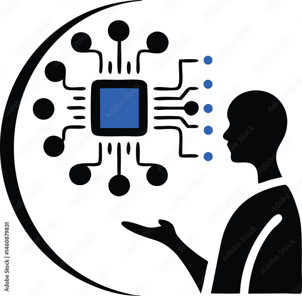 Poster digital transformation concept illustrating human connection with technology and artificial intellig