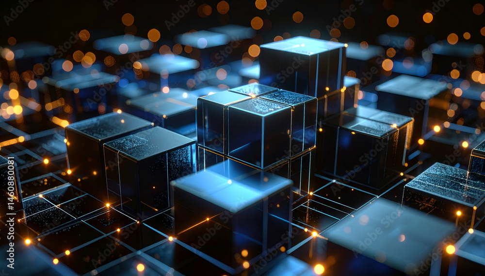 Poster abstract interconnected cubes background