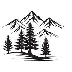 Obraz premium black and white color Mountain Landscape with Trees Silhouette