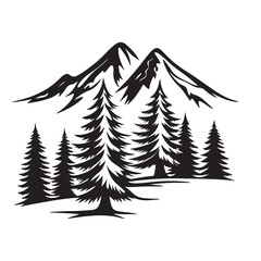 Fototapeta premium black and white color Mountain Landscape with Trees Silhouette