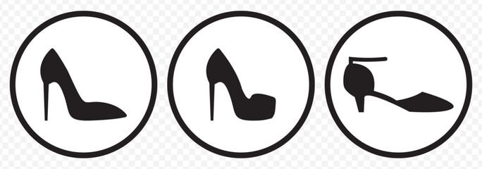 Set of high heels icon, silhouette, outline, vector, illustration, isolated on a Transparent Background. EPS 10.