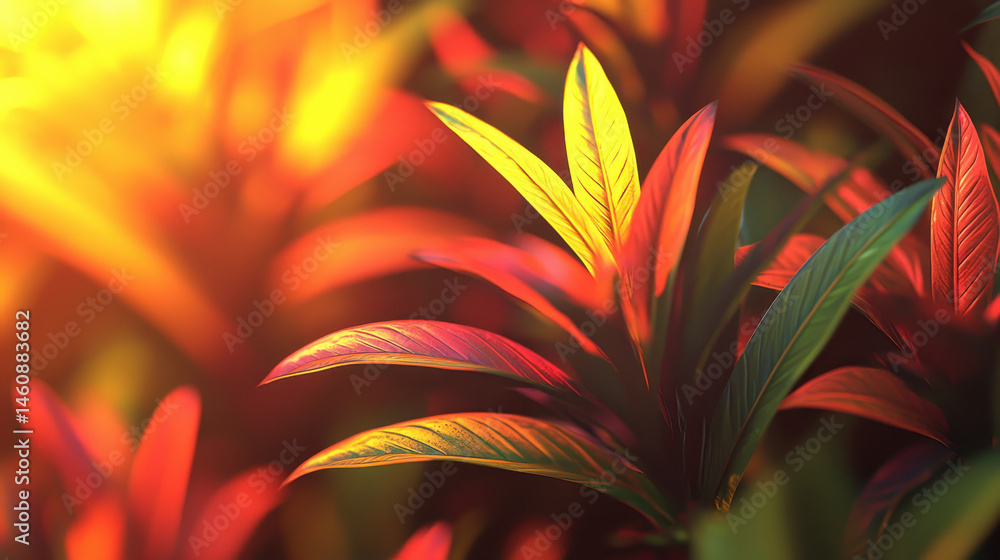 Poster a vibrant 4k 3d rende shows colorful realistic flora from a side angle, creating a warm and inviting
