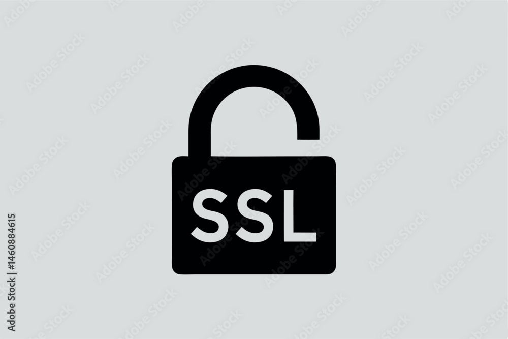 Poster ssl security icon with open padlock – data protection warning concept