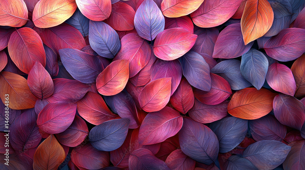 Aufkleber vibrant 3d background featu realistic leaf patterns in 4k resolution, showcasing various colorful au