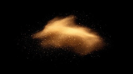 Golden sand explosion isolated on black background.