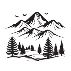 Fototapeta premium black and white color Mountain Landscape with Trees Silhouette