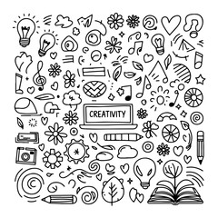 Set of creativity doodle on white background. Hand drawn abstract doodle isolated on white background.