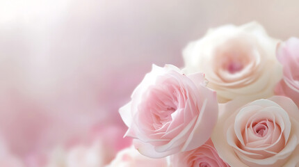  light pink roses in soft color and blur style for background. sweet color roses flowers in pastel tone with blurred style for background pattern texture. sweet color flower petals in soft color