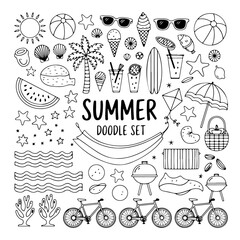 Set of summer doodle on white background. Hand drawn abstract doodle isolated on white background.