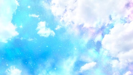 青空にピンクの雲が光るアニメ風手描きイラスト