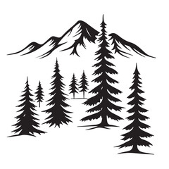 Fototapeta premium black and white color Mountain Landscape with Trees Silhouette
