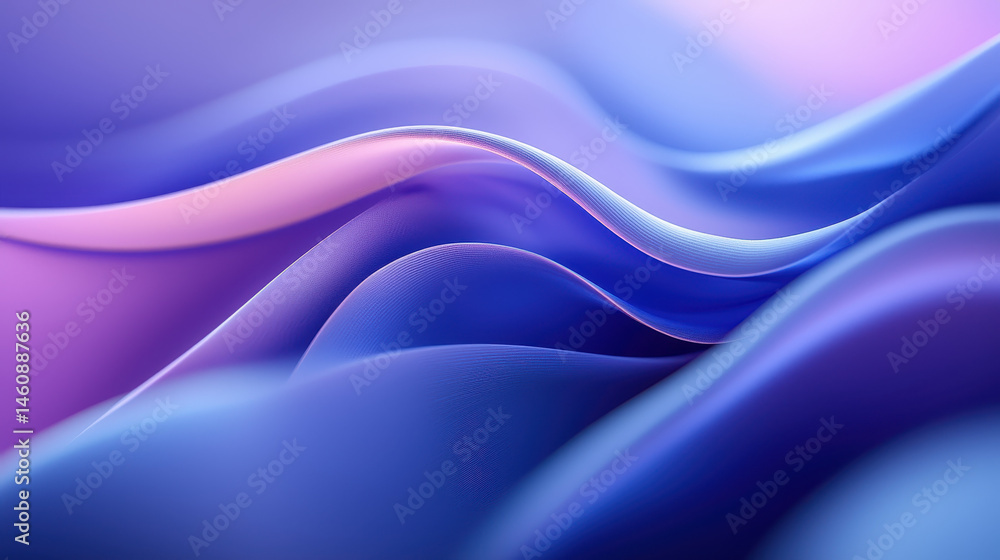 Poster a visually complex 3d background shows realistic flowing forms in shades of blue and purple, present