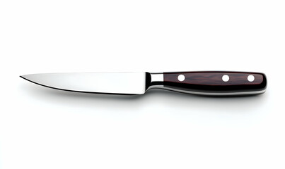 Sleek kitchen knife with a dark wood handle, isolated on white. Perfect for culinary or cooking themes.