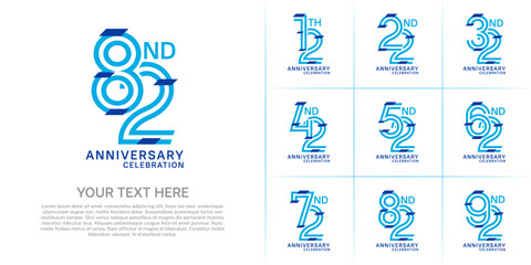 Anniversary set design with double line number. blue color with confetti for celebration event