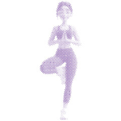 A cartoon woman doing exercise yoga pose polygon halftone retro modern