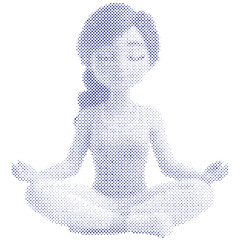 A cartoon woman doing exercise yoga pose polygon halftone retro modern