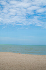 Panorama sea view vertical horizon beautiful landscape. Beautiful view of the vast sea, beach, clear sky Calm waves, travel, blue sky background in day time