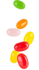 Colorful jelly beans falling down on transparent background