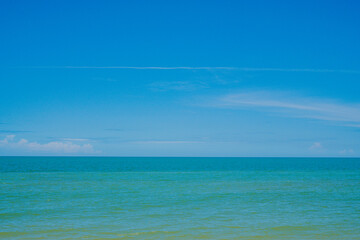 Panorama sea view wide horizon beautiful nature ocean wave and blue sky background in day time