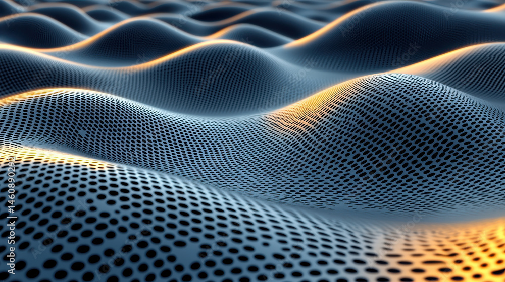 Poster realistic 4k 3d visual sound background shows a side angle view of abstract waves with an extremely 