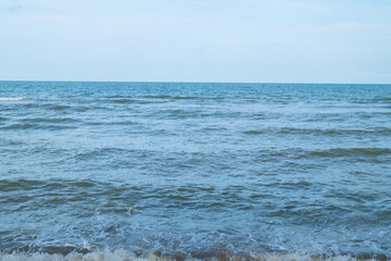 Plakat Panorama sea view wide horizon beautiful nature ocean wave and blue sky background in day time