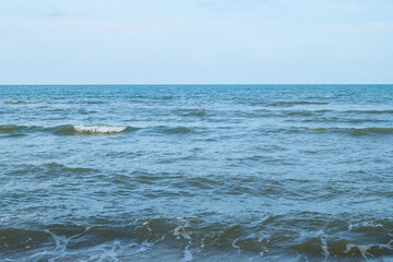 Plakat Panorama sea view wide horizon beautiful nature ocean wave and blue sky background in day time