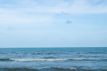 Obraz na płótnie Canvas Panorama sea view wide horizon beautiful nature ocean wave and blue sky background in day time