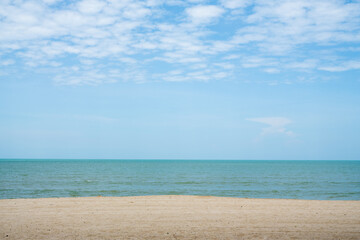 Panorama sea view horizon beautiful landscape. Beautiful view of the vast sea, beach, clear sky Calm waves, travel, blue sky background in day time
