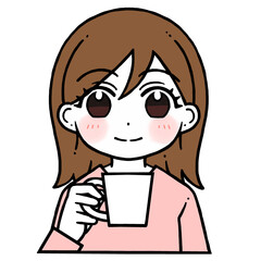 コップを持つ微笑む女性のイラスト