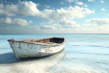 Fototapeta premium Tranquil beach scene with weathered boat (4)