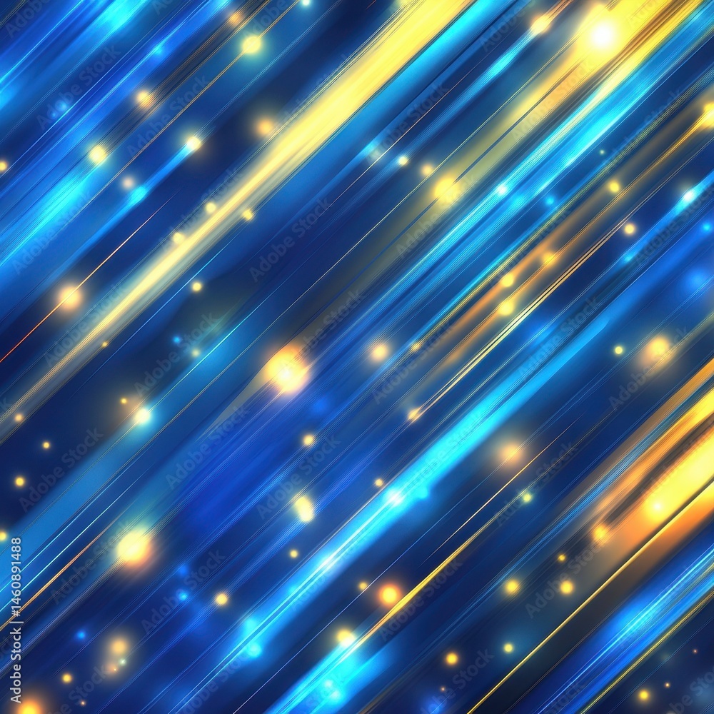 Poster abstract blue and gold light streaks background texture with glowing particles and diagonal lines fo