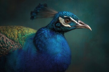 Obraz premium Detailed portrait of a peacock with vibrant plumage.