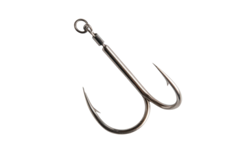 Metal double fishing hook isolated on transparent background