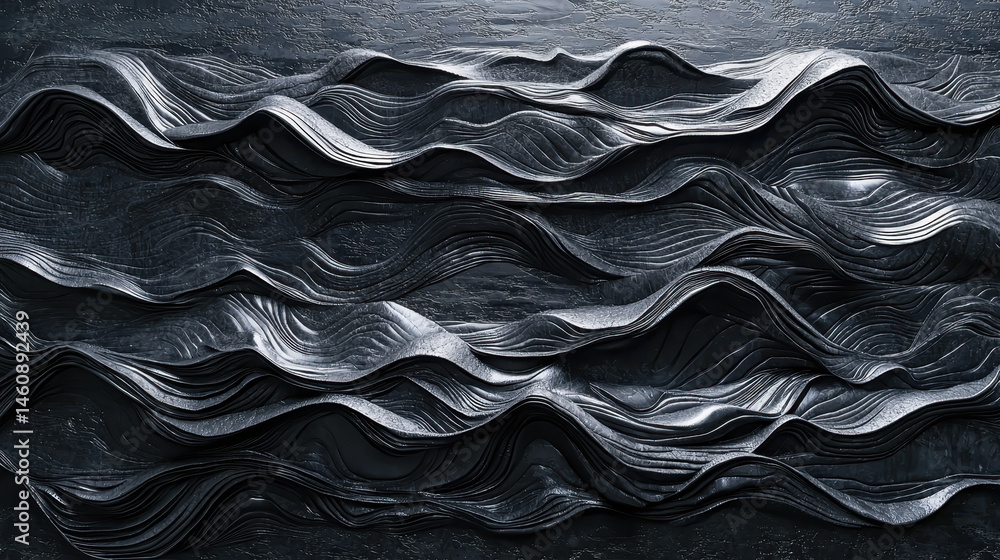 Aufkleber an abstract 3d background displays realistic waveforms in 4k resolution, presented from a side angle