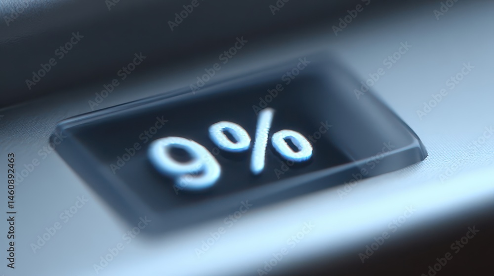 Poster close-up view of a nine percent button on a digital device.
