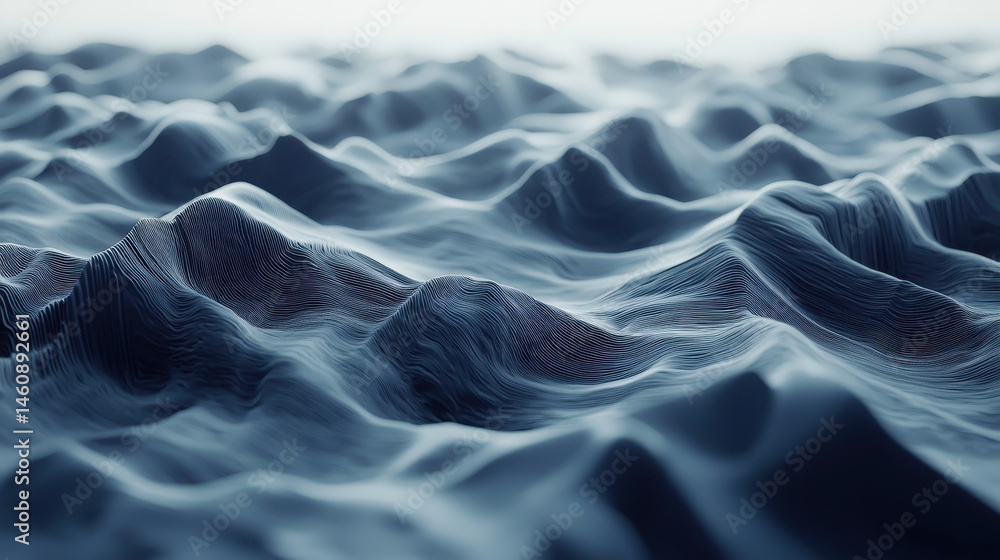 Aufkleber realistic 4k 3d background shows blue waveforms in a side angle view, creating a visually captivatin