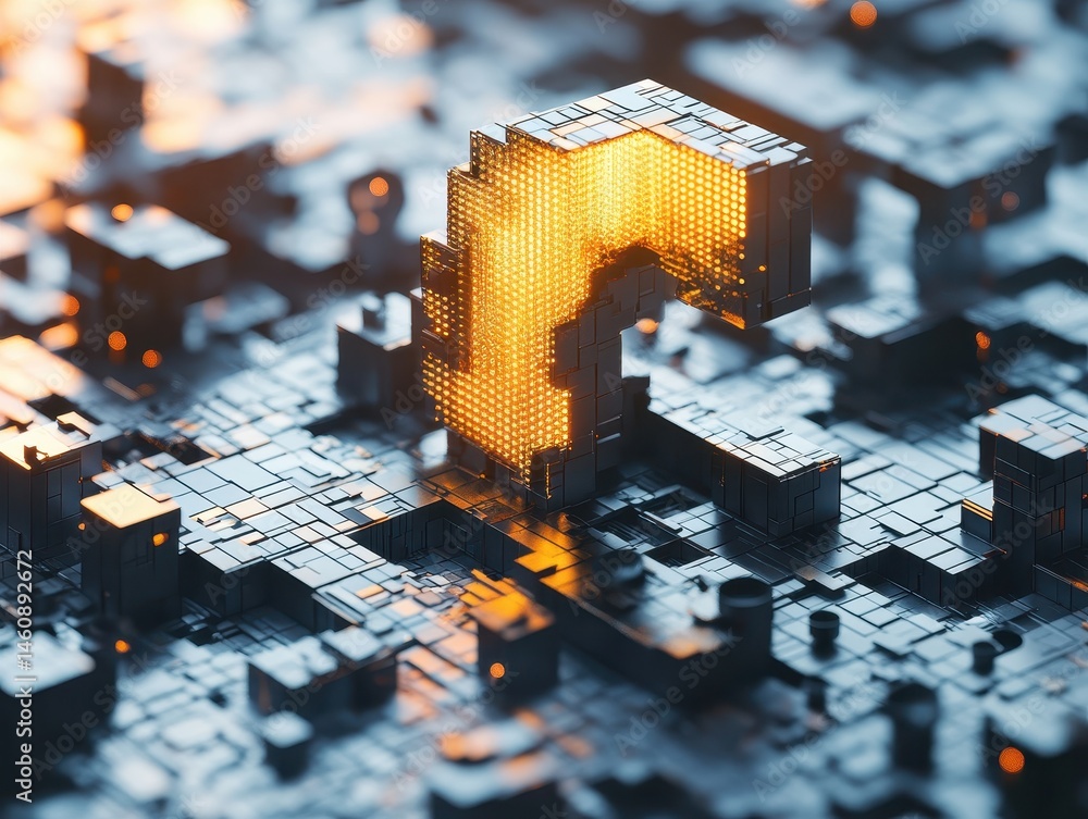 Aufkleber abstract digital arrow pointing down, futuristic technology concept, isometric view, artificial inte
