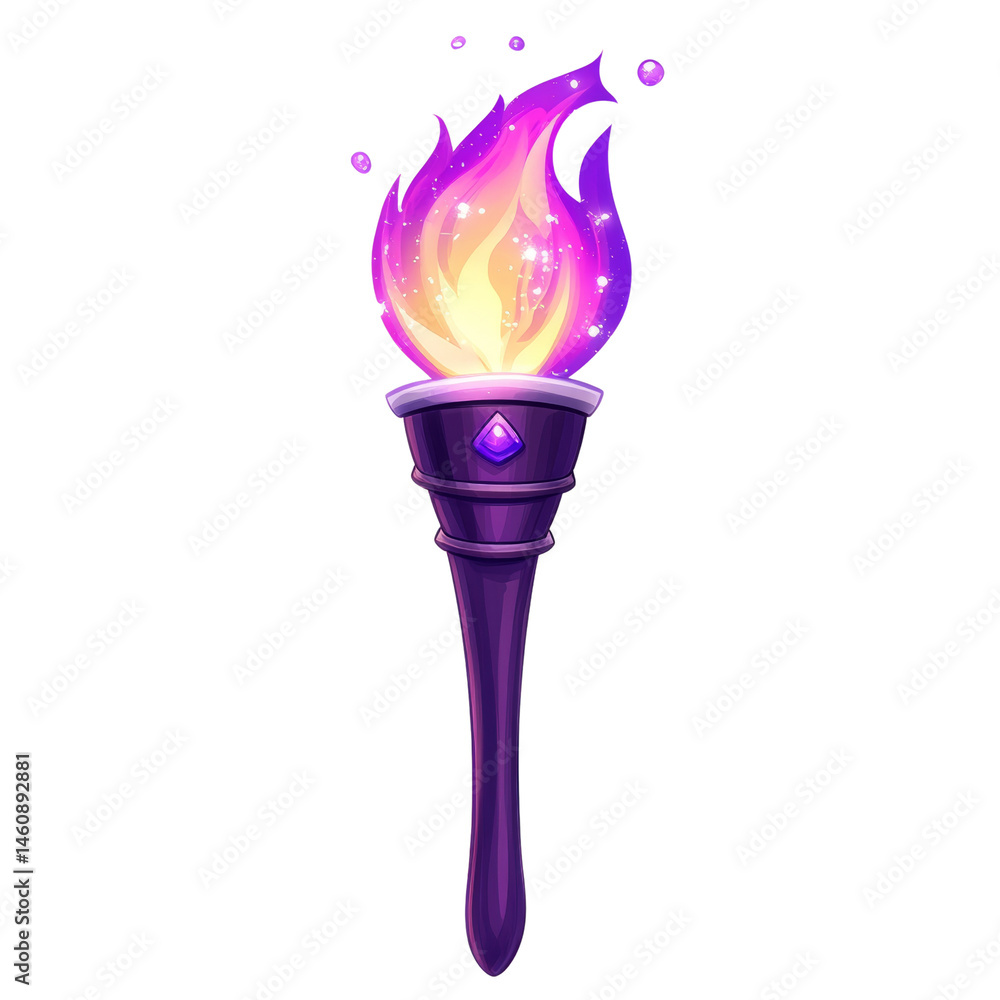 Poster mystical torch with ethereal purple flames illuminating a dimensionless setting, sparking wonder