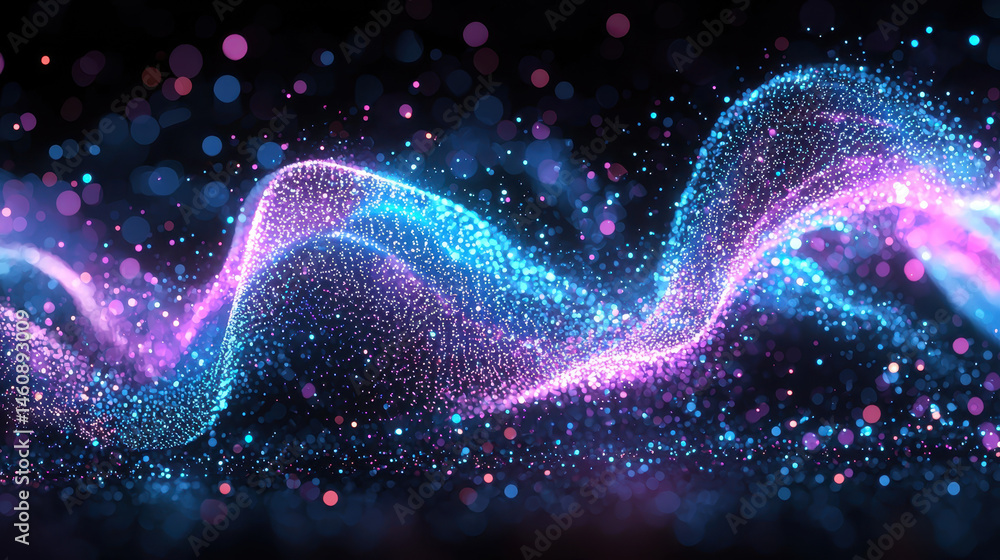 Poster an aesthetically pleasing 3d waveform floats on a dark background, a realistic abstract design with 