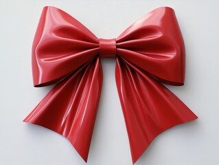 Red Bow Decoration on White Background, Studio Shot, Holiday Gift Wrap Detail, Christmas Ornament, Celebration Present