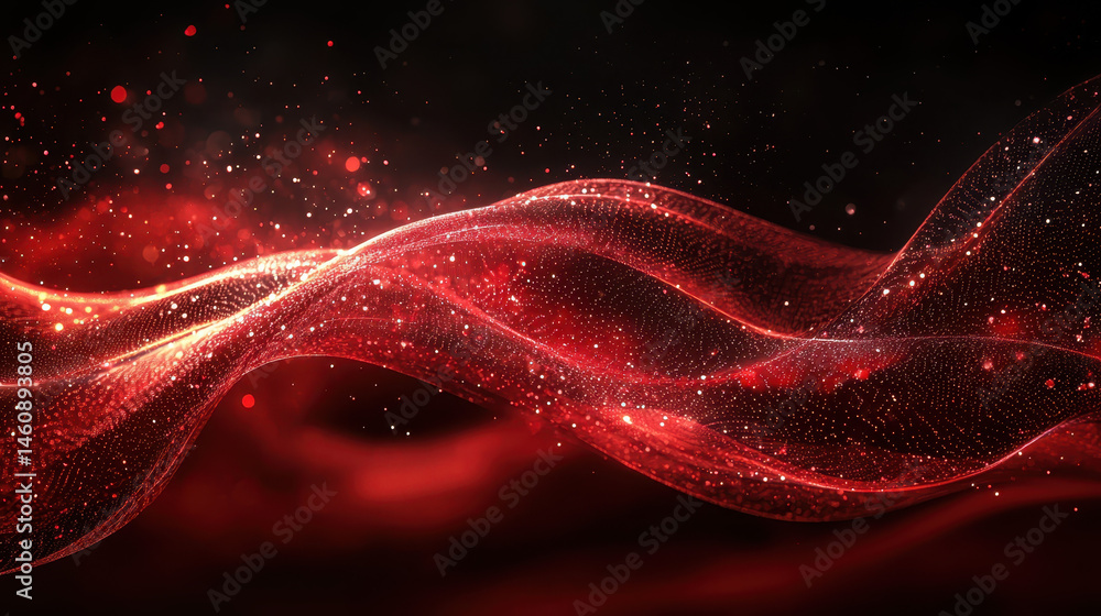 Poster a realistic 4k 3d waveform background displays vibrant red creativity with side a focus and sparklin