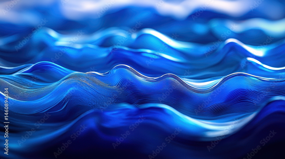 Poster a vibrant 4k realistic 3d background presents a captivating side view of undulating blue waveforms s