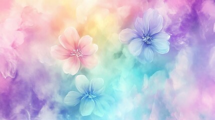 Dreamy pastel flowers in soft, colorful mist