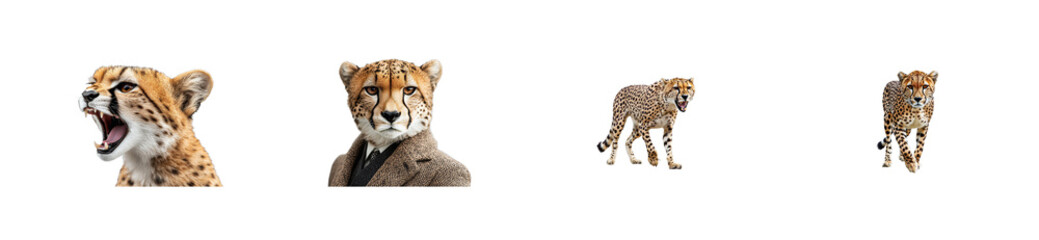 Obraz premium Cheetah images, posing and snarling, isolated, cut out transparent
