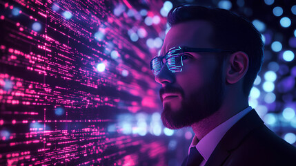 The text AI agent on a neon cyberspace background symbolizing agentic autonomy and future autonomous assistants using AGI technology to advance human and bot collaboration in business 